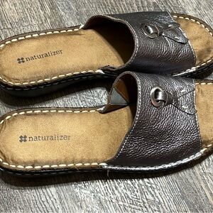 Naturalizer Silver Metallic Leather Slide Sandals